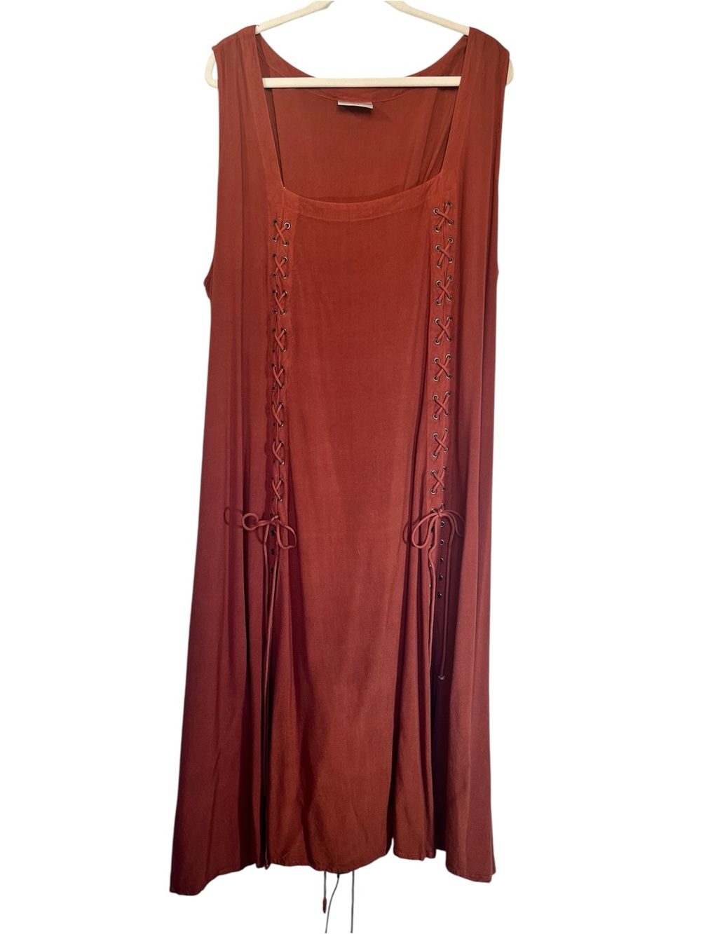 HolyClothing Rust Corset Lace Up Maxi Dress 4X Rayon Renaissance